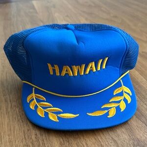 Blue 'Hawaii' Embroidered Trucker Hat with Yellow Accents